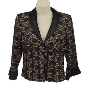 JR Nites Caliendo Women 8 Floral Flower Lace Satin Button Formal Coat Blazer